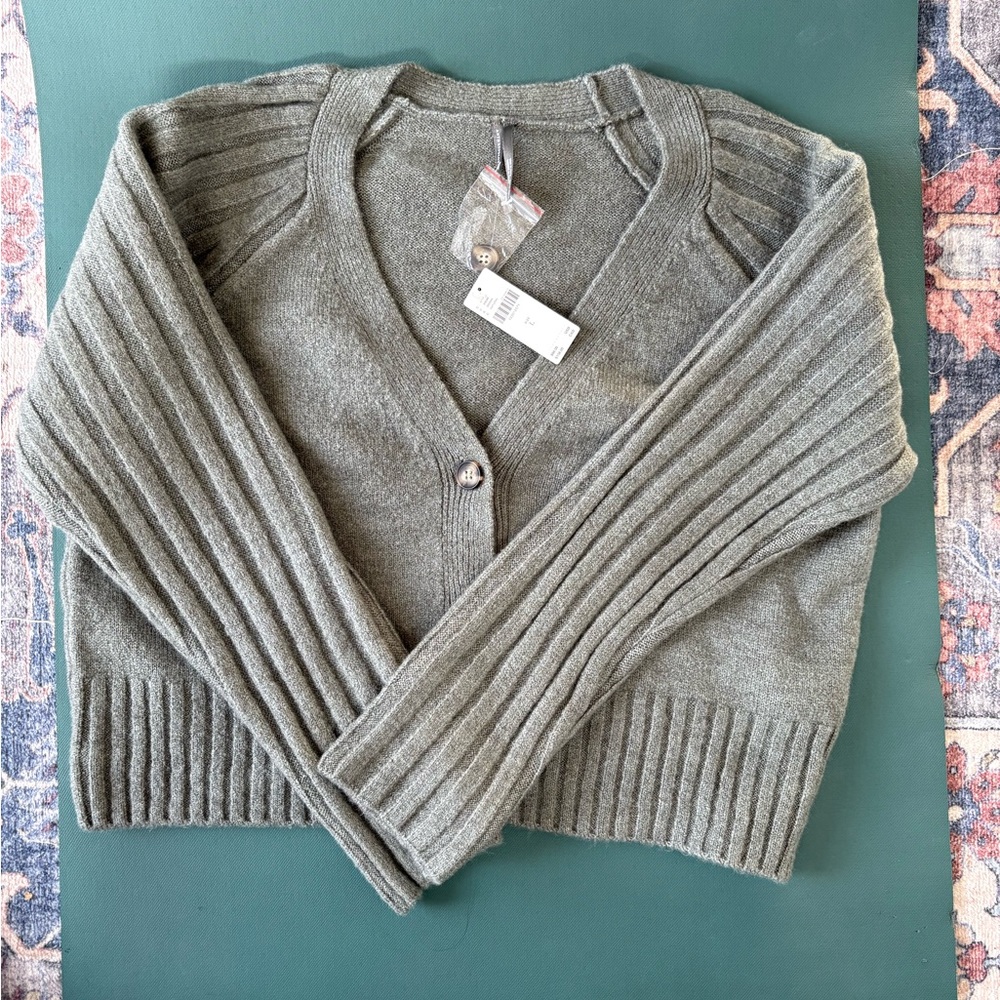 By Anthropologie Ribbed Sleeve Cardigan Sweater - Large